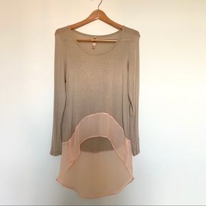 Beige Scoop Neck High Low Light Knit Blouse Top